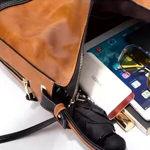 Giorgio Armani Brown & Tan Leather Messenger Bag